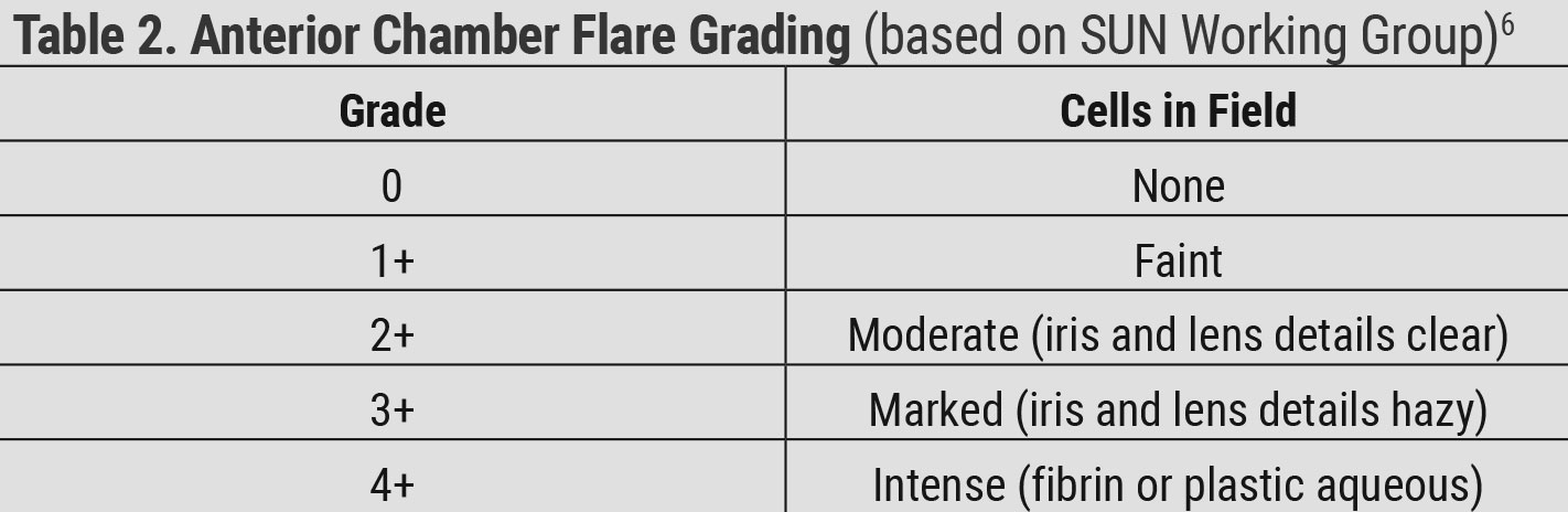 Table 2. Anterior Chamber Flare Grading (based on SUN Working Group).